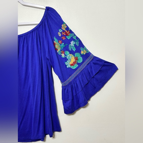 Altar’d State Boho Embroidered Floral Bell Sleeve Off The Shoulder Blouse - Picture 10 of 14